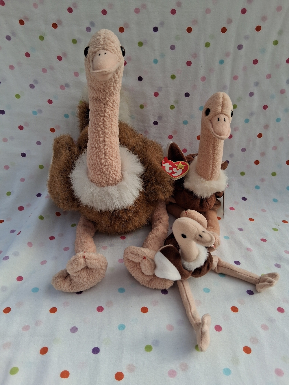 3 Piece Ty Plush Ostrich Toy - Brown & Cream Soft Stuffed Animals